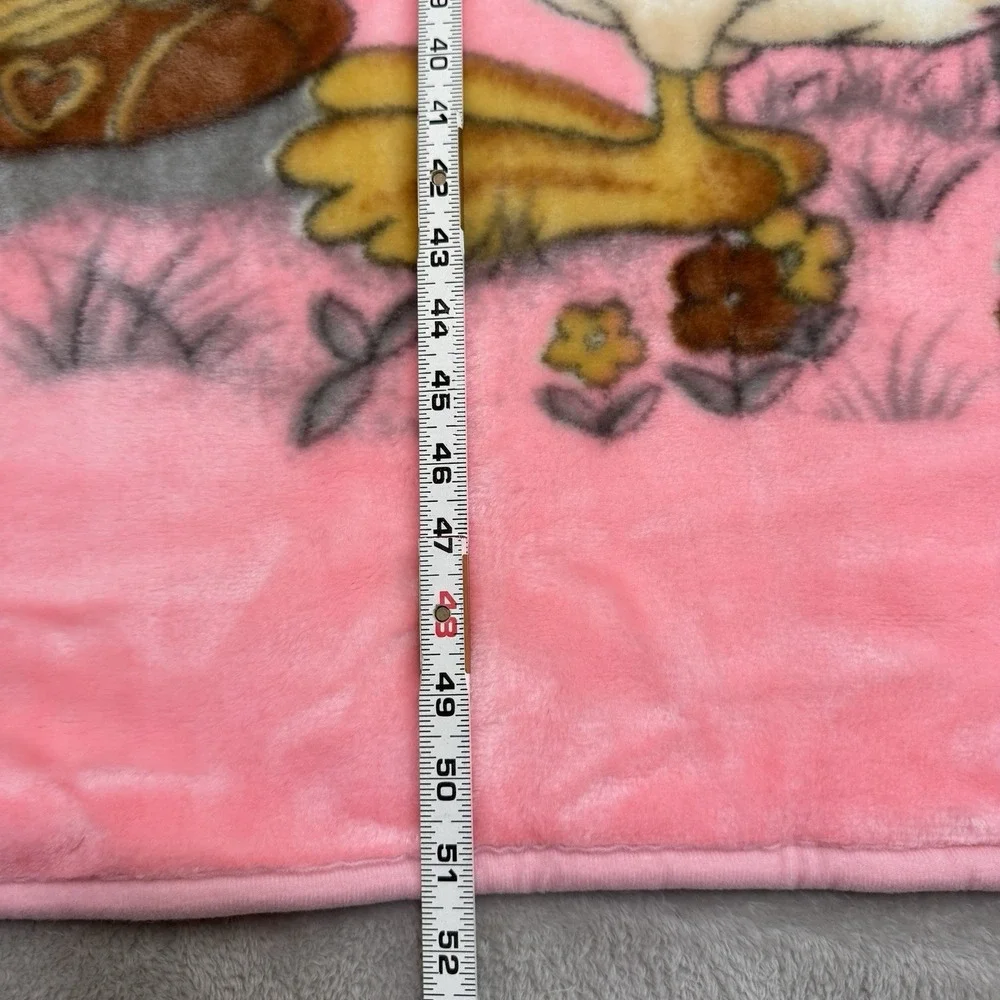 Vtg Korean Mink Baby Blanket Precious Moments Girl Duck Goose Pink Cottage 80s